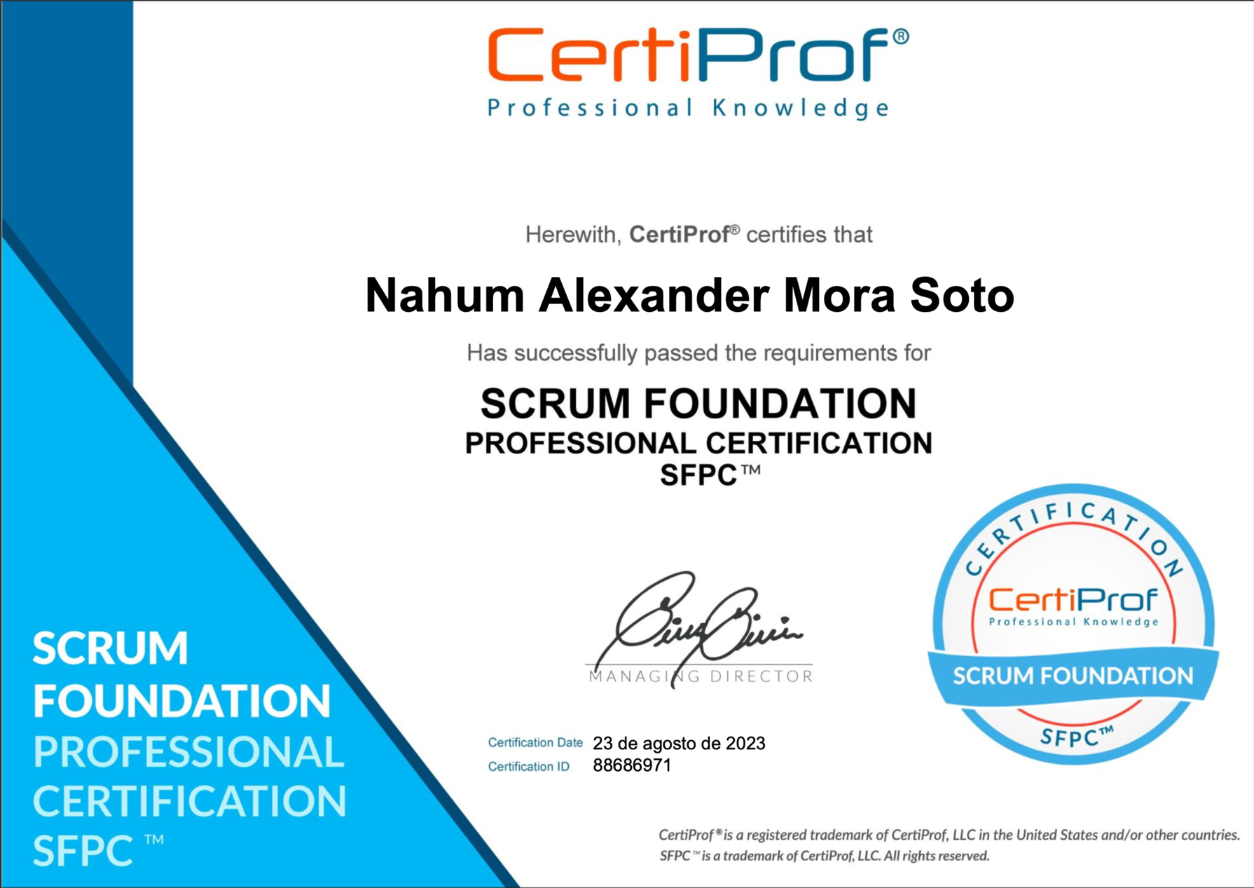 Certificado SCRUM Foundation